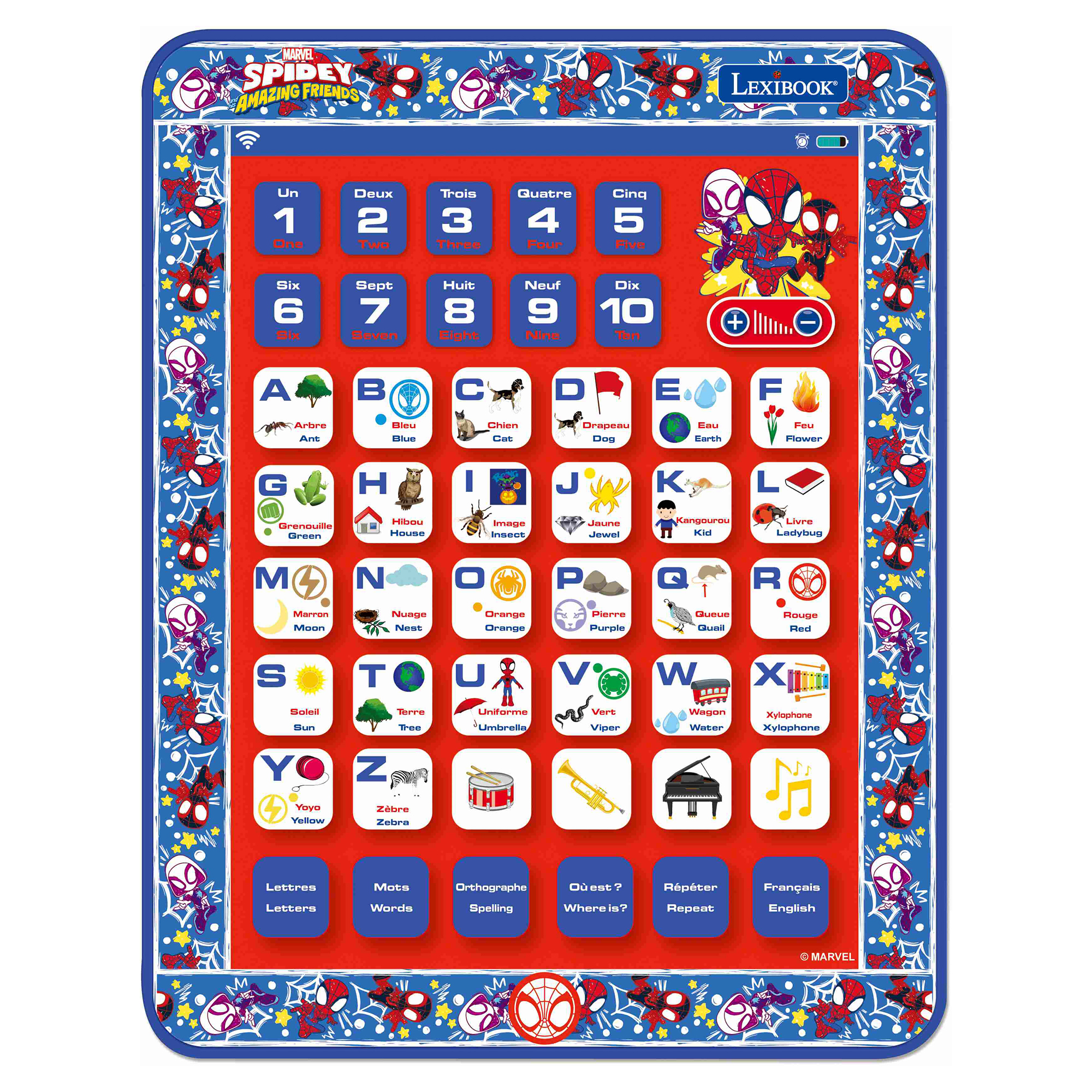 Lexibook Francúzsko-anglický vzdelávací tablet - Spidey a jeho fantastickí priatelia
