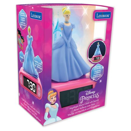 Budzik z nocnym podświetleniem 3D Księżniczka Disneya Kopciuszek