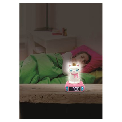 Ceas Deșteptător cu Lumină de Noapte 3D cu Pisică