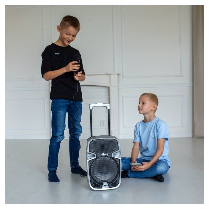 Altoparlante karaoke wireless con ruote e microfono iParty