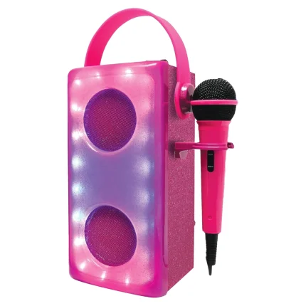 Bezdrátový svítící reproduktor s mikrofonem růžový