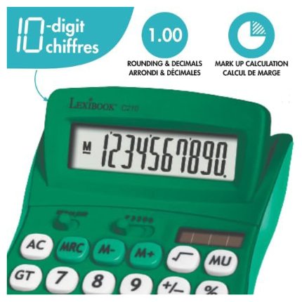 10-Digit Calculator with Adjustable Screen Angle Green