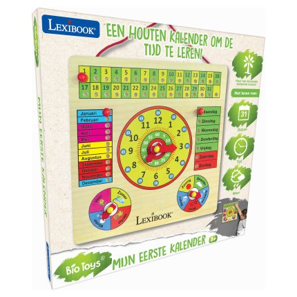 Houten kalender met klok in het Nederlands Bio Toys