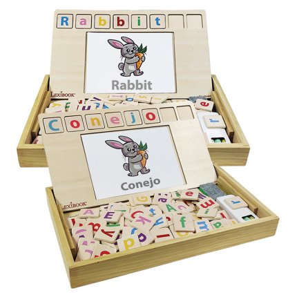 Escuela de vocabulario inglés-español hecha de madera Bio Toys