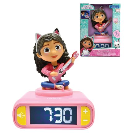 Budzik z nocnym 3D światłem Koci domek Gabi