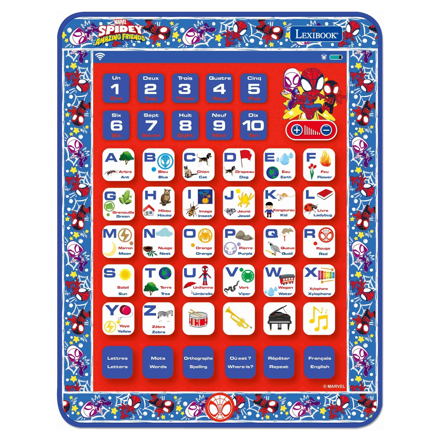 Lexibook Francúzsko-anglický vzdelávací tablet - Spidey a jeho fantastickí priatelia
